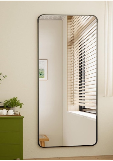 Pera 180x66 Yuvarlak Köşeli Yer Aynası Ayaklı, Asılı, Duvara Yaslı, Yatak Odası, Giyinme Odası Siyah