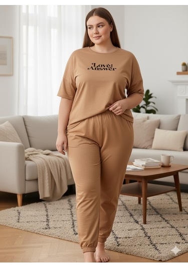 Kadın Büyük Beden Eşofman Takımı Bej
