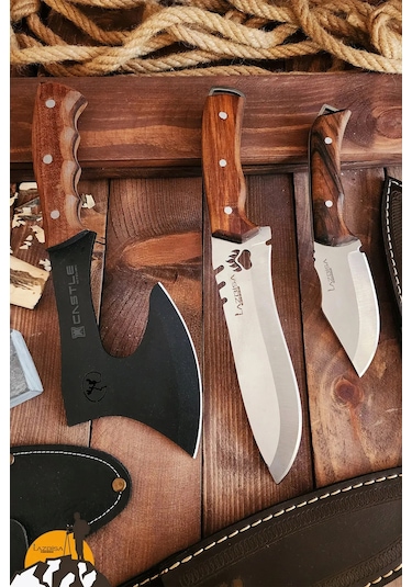 Outdoor Balta Bıçak 3lü Seti Kamp Baltası Bıçak Bıçağı Nacak Bl