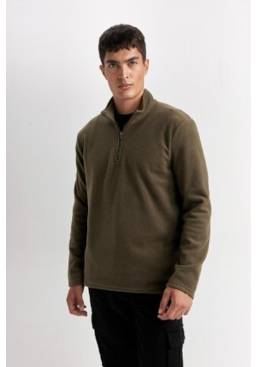 DeFacto Haki Tüylenme Yapmayan Soğuk Geçirmez Regular Fit Dik Yaka Fermuarlı Polar Sweatshirt Y3996AZNSKH469 DeFacto Haki Tüylenme Yapmayan Soğuk Geçirmez Regular Fit Dik Yaka Fermuarlı Polar Sweatshirt Y3996AZNSKH469