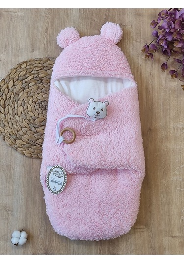 Peluş Bebek Dış Kundağı Oyuncaklı Uyku Tulumu Hastane Çıkışı Hediyelik Sarma Battaniye Pembe