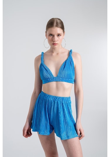 Holly Lolly Beli Lastikli Mini Comfy Şort Mavi