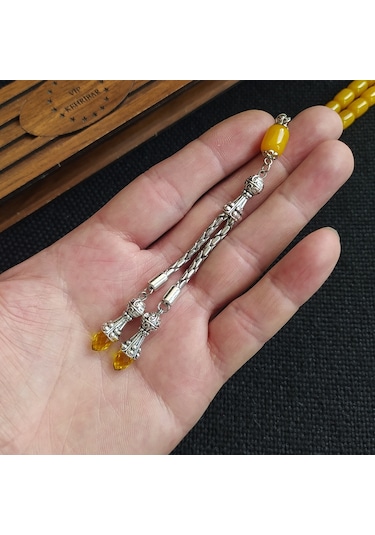 Vipkehribar Sarı Hareli Sıkma Kehribar Yılangözü Tesbih 8 x11 MM