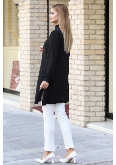 Işıltı Taş Detaylı Büyük Beden Tesettür Takım Siyah