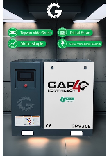 Gap Kompresör İnvertörlü Vidalı Hava Kompresörü 30 HP Tek Makine GPV30e