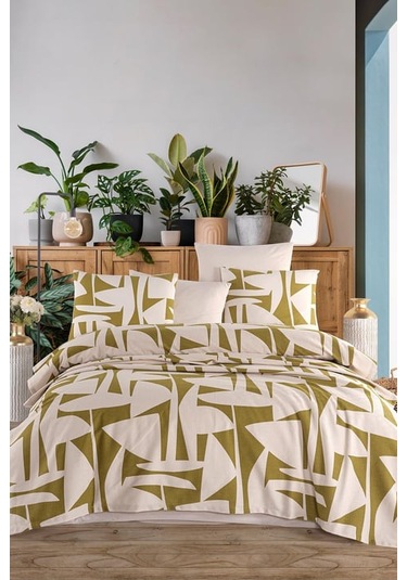 As Perde Cotton Life Çift Kişilik Pike Takımı Marvin Yeşil