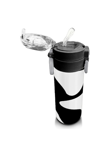 Coral High Kids Siyah Beyaz Desenli Pipetli Ve Direkt İçim Çelik Termos 500 Ml 31887 Beyaz - Gri