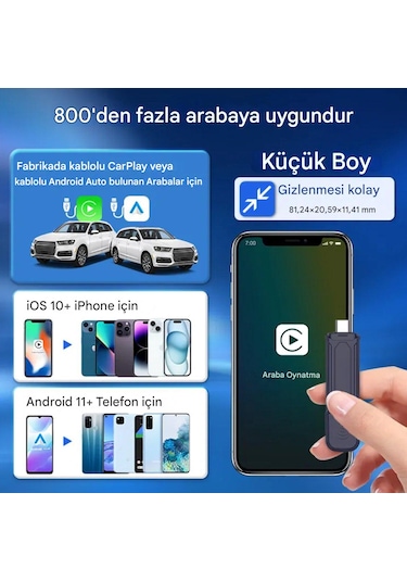 Mini 5 Pro Kablosuz Araç Adaptörü 2in1 Carplay & Android Auto