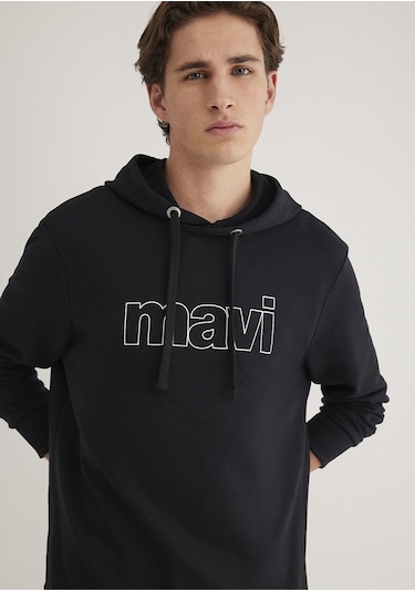 Mavi - Mavi Logo Baskılı Erkek Kapüşonlu Sweatshirt 065606-900 Siyah