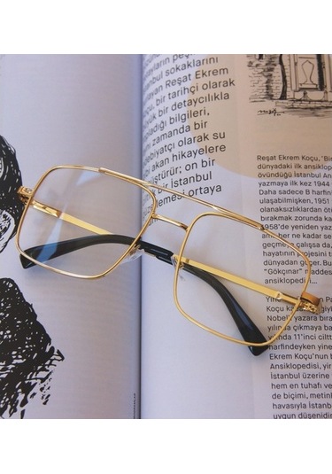 Mavi Işık Filtreli Gold Çerçeveli Unisex Gözlük (524553408)