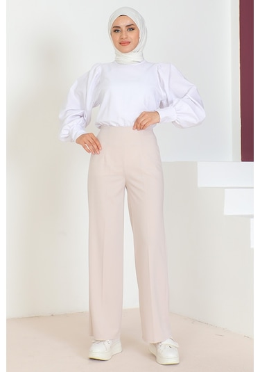 Bestenur Palazzo Scuba Pantolon 866 - Bej