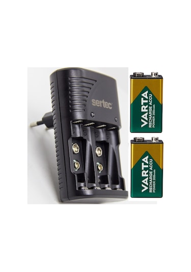 Sertec STC-9V Pil Şarj Cihazı + Varta 9V Şarjlı Pil 2'li