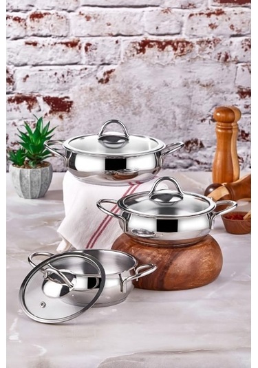 Taç Vitali İndüksiyon Tabanlı Çelik Sahan Seti 3'lü 6 Parça - Gri