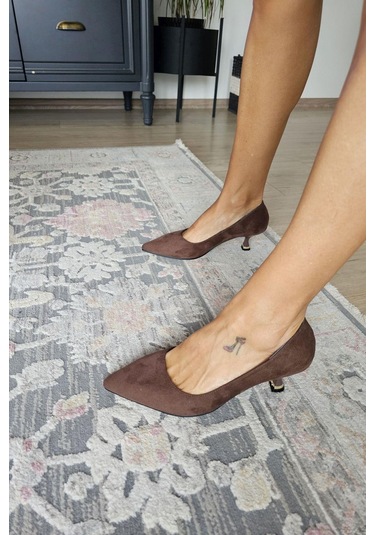 10 670 Topukla Kadın 6 Cm Kadeh Topuk Stiletto Kahve Süet