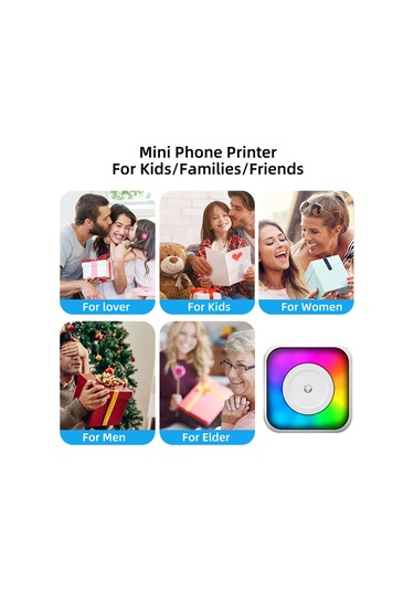 Shineyee Kablosuz Bluetooth Mini Termal Yazıcı - Akıllı Telefon Uyumlu, 57mm Baskı, Rgb Işıklı, Taşınabilir Çıkartma Makinesi