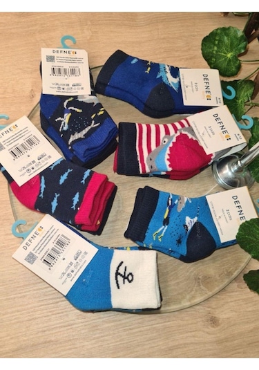 6 Çift Havlu Pamuklu Kaydırmaz Taban Kışlık Balık Desenli Erkek Çocuk Ve Bebek Soket Çorap-581 ÇoK Renkli