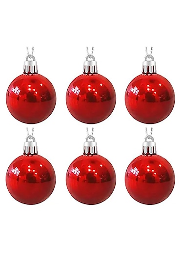 Kırmızı 6lı Yılbaşı Top Süs 4cm Çam Ağacı Süsleri Noel Dekorasyon