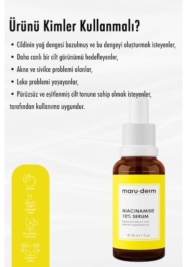 Maruderm Niacinamide %10 + Hyalüronik Asit + Panthenol Cilt Bakım Serumu 30 ML