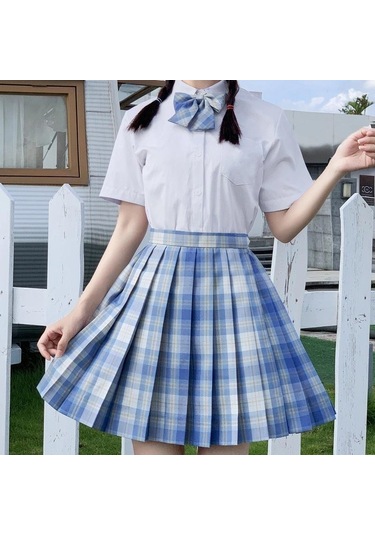 3 Adet Kadın Anime Okul Üniforması Seti Yaz Jk Kısa Gömlek Ceket Etekler Takım Elbise Mavi