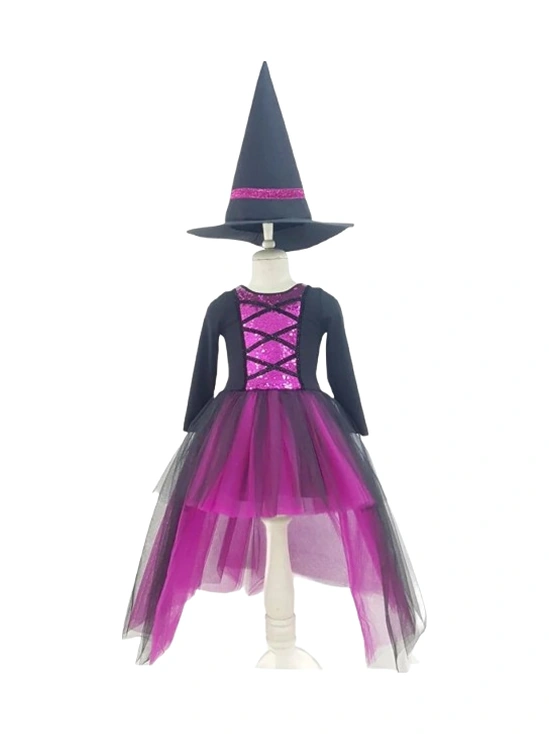 Gala Cadı Kostümü A10-11 Yaş Fuşya Siyah Şapkalı
