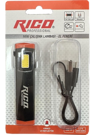 Rico 300 Lümen Mini Şarjlı Led Lambası Mini Siyah - Kırmızı