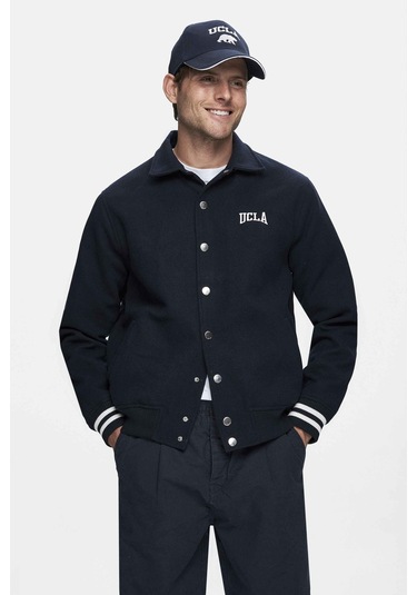 Keane Lacivert Kaşe Kolej Ceket Çıtçıtlı Standard Fit Erkek Ceket Lacivert