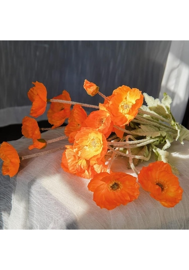 Yapay Çiçek Gelincik Çiçeği Turuncu Renk 3 Çiçek 1 Tomurcuk 59cm