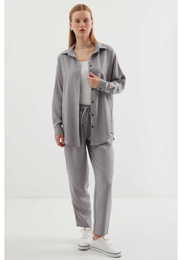 Gabria Keten Ön Düğmeli Takım Gri