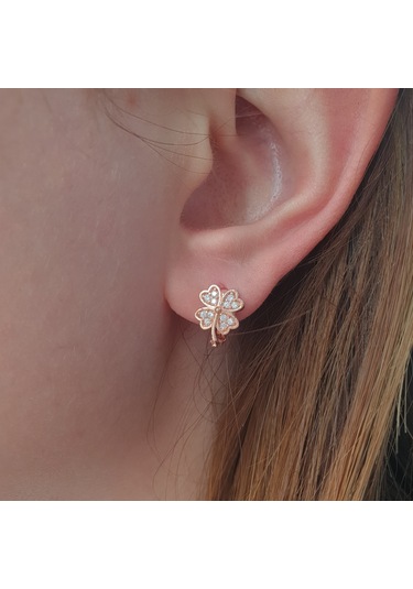 925 Ayar Gümüş Kalpli Dört Yapraklı Yoncalı Çocuk Küpesi