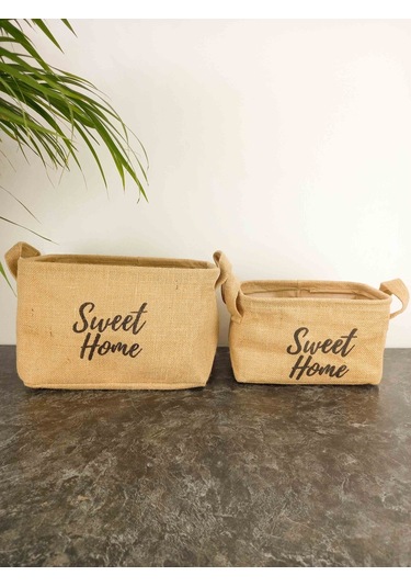 BİTKİ TASARIMI SWEET HOME JÜT HASIR EV DÜZENLEYİCİ MUTFAK BANYO SALON SEPETİ KATLANIR SIVI KORUMALI İKİLİ SET O-K