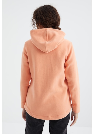 Tommy Life Kavun Içi Kapüşonlu Fermuarlı Rahat Form Kadın Polar Sweatshirt - 97233 Kavuniçi