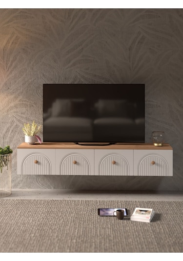 Bohem Şık 180 Cm 4 Kapaklı Mdf Kapak Duvar Tv Ünitesi ceviz