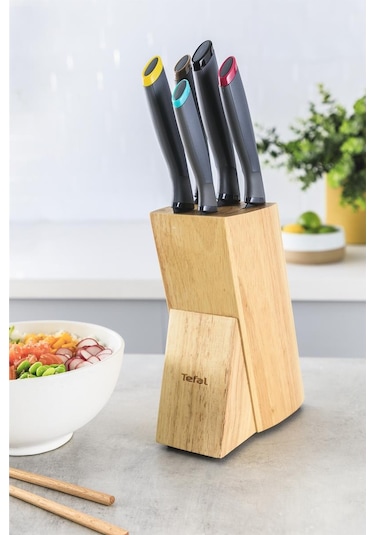 Tefal Fresh Kitchen Ahşap Blok & 5 Parça Bıçak Seti 001 Siyah