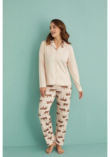 Arcan Mihra Kadın Gömlek Yaka Termal Pijama Takımı 14300/2 - 1 Adet 001