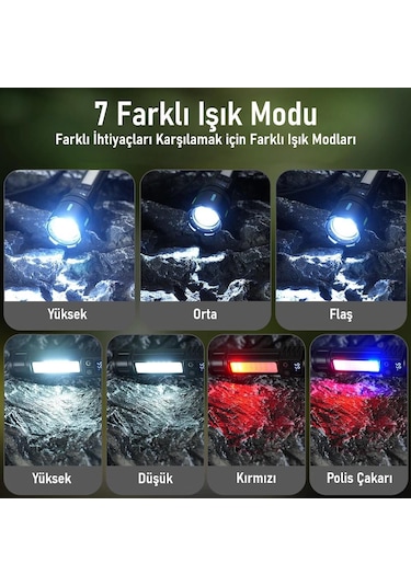 Valkyrie Şarjlı 15w Led 7 Işık Modu Çakarlı Zoom Özellikli Dijital Güç Göstergeli Uzun Pil Ömrü Siyah