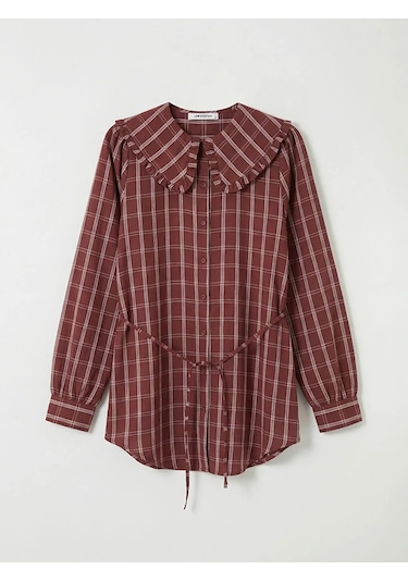 LC Waikiki Bordo Bebe Yaka Ekose Kadın Gömlek Tunik