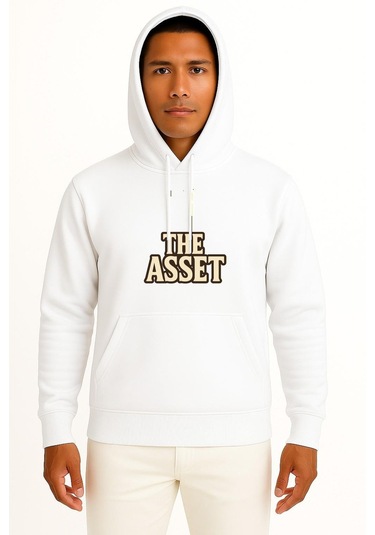Kapüşonlu The Asset Yabancı Dizi Göğüs Baskılı Unisex Sweatshirt Beyaz