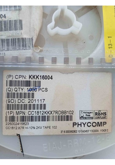 C1812kkx7rdbb102 1000pf, 2 Kv, 10%, X7r, 1812 10 Adet