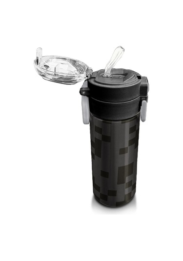 Coral High Kids Siyah Blok Desenli Pipetli Ve Direkt İçim Çelik Termos 500 Ml 31894 Siyah