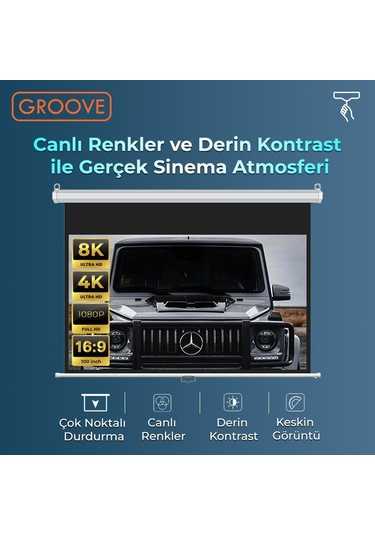 Groove Vizio Pro 100 Inch 220x125cm Blackout Işık Geçirmez Profesyonel Projeksiyon Perdesi