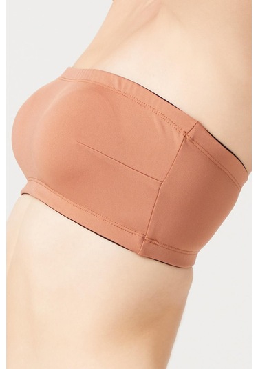 Straplez Crop Top Büstiyer Sütlü Kahve Sütlü Kahverengi