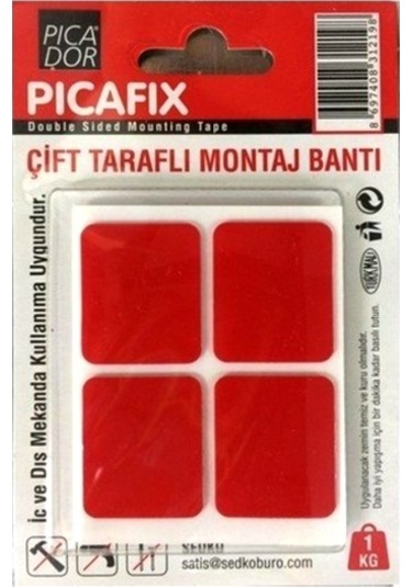 Picafix Çift Taraflı Montaj Bantıkare Kırmızı - 2 Adet