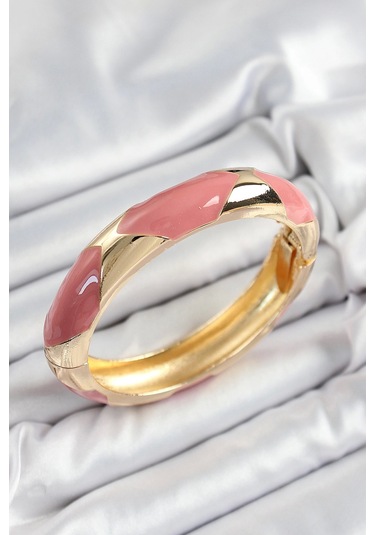 Pirinç Pembe Mineli Baklava Model Gold Renk Kadın Kelepçe Çok Renkli