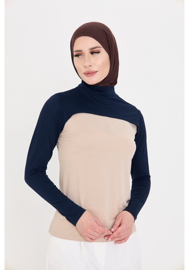 Lacivert Tesettür Balıkçı Yaka Boyunluklu Kolluk Viskon Düz 1025 02 Lacivert