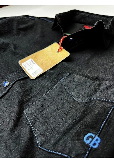 Slim Fit Saf Pamuk Denim Kumaş Kot Gömlek--koyulacivert--- Renkli
