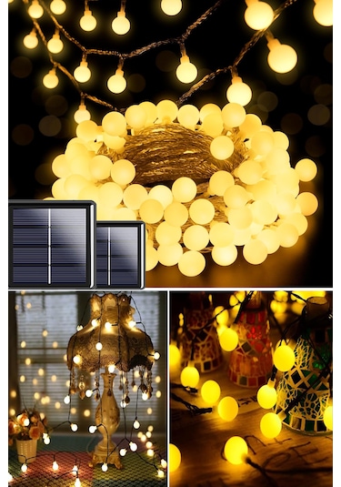 50 Led 7 Metre Sarı Opak Solar Led Işık Güneş Enerjili Bahçe