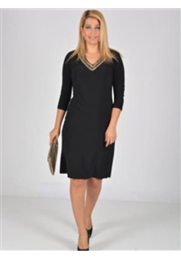 Nidya Moda Büyük Beden Vyaka Hazır Elbise-4039S Siyah
