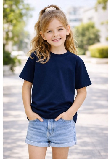 Zuzunga Unisex Basic Kısa Kollu Çocuk T-shirt Lacivert