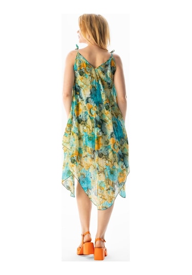 Askılı Vual Afrodit Midi Boy Yazlık Elbise Batik Turkuaz 6212 - Standart Çok Renkli - Turkuaz