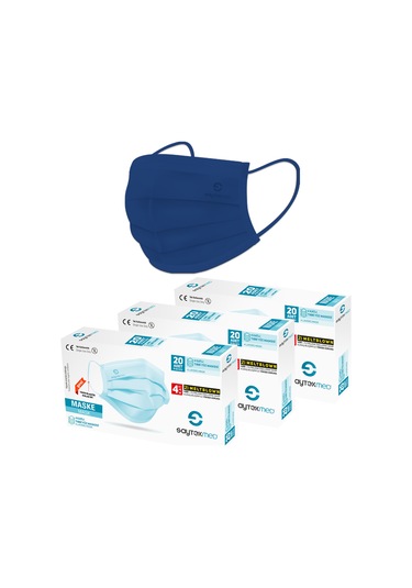 Saytekmed İki Kat Meltblown Koruması, 4 Katlı Lacivert Maske (3 Kutu/60 Adet)